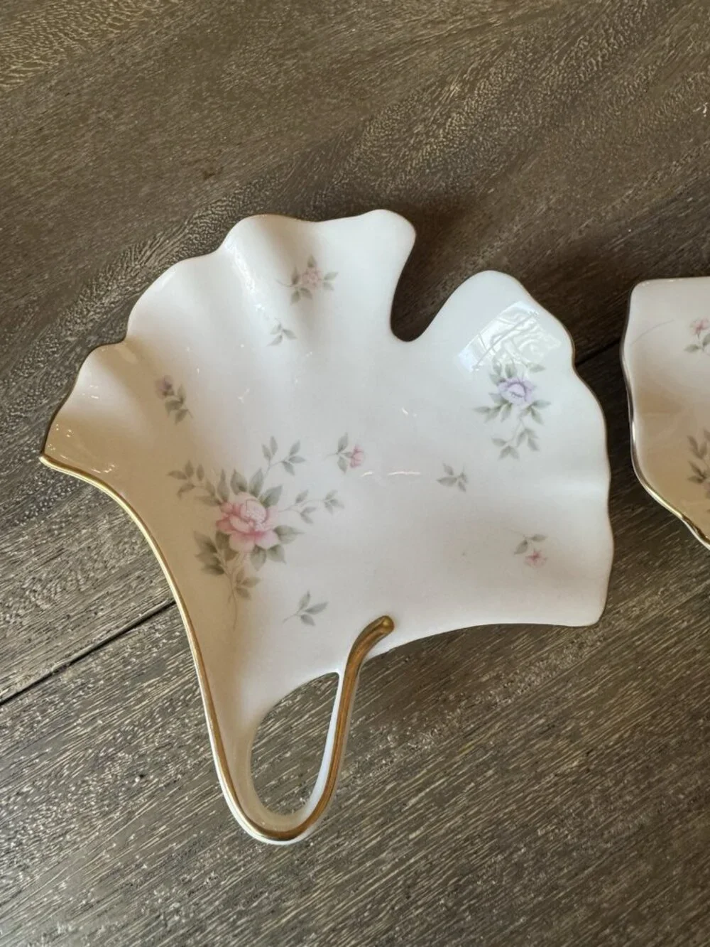 Mikasa Remembrance Ginkgo Leaf Dish Pink Roses B2120 Japan 6